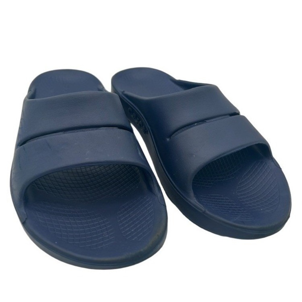 OOFOS OOahh Recovery Slide Sandals Men's Size 6 Women's Size 8 Navy Blie